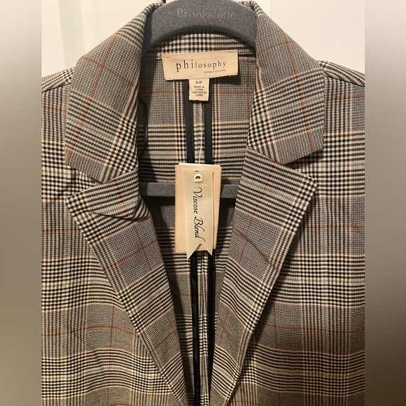 NWT Philosophy Plaid Open Front Blazer Jacket | Brown Tan | S/P - Picture 3 of 6